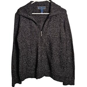 Karen Scott Knit Sweater Full Zip Collar Charcoal Mix Medium Acrylic Polyester